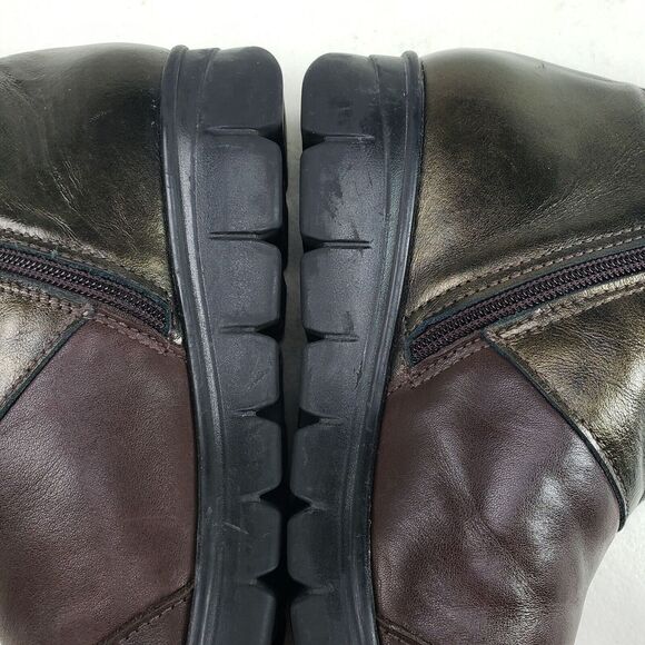 Onfoot Leather Ankle Wedge Boot Womens 6.5 EU 37 Brown & Gold Side Zip Spain - Picture 9 of 11